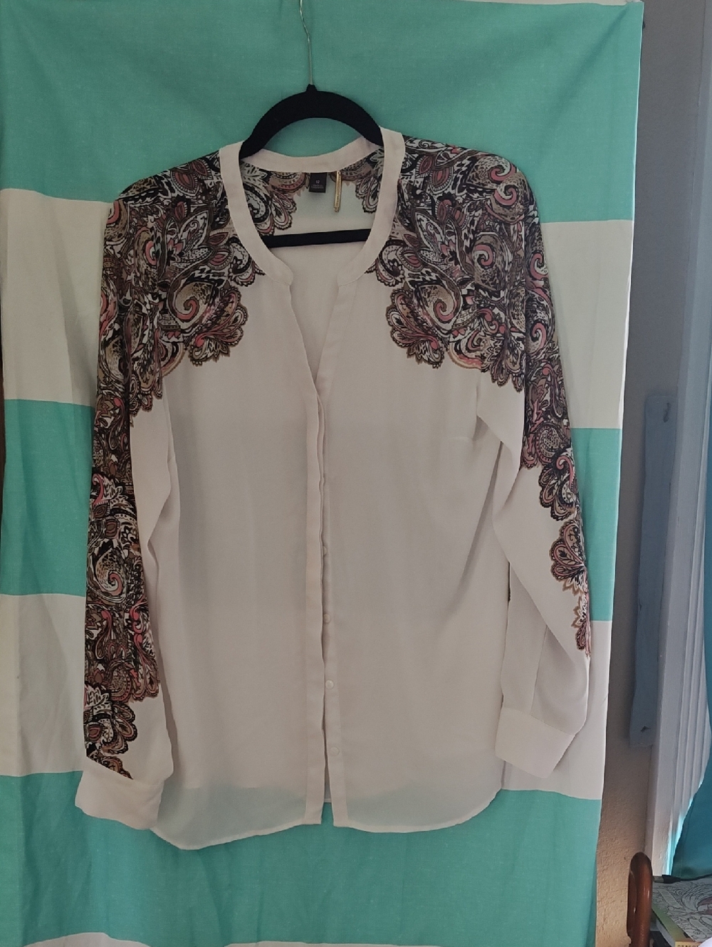 White Paisley-Accent Women's Blouse
